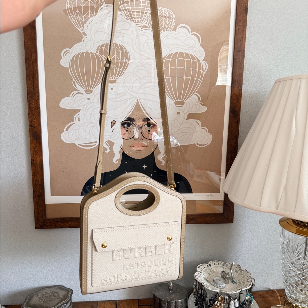 Burberry Small Pocket Bag in Ecru and Toile Canvas